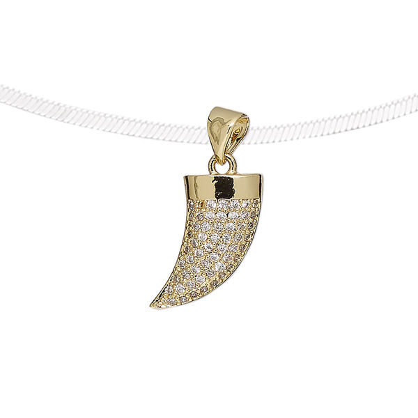 Pendant, cubic zirconia and gold-finished brass, clear, 14x10.5mm single-sided talon. Sold individually. image number 0