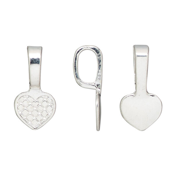 Bail, glue-on, silver-finished "pewter" (zinc-based alloy), 21x10mm heart with 10.5x10mm pad. Sold per pkg of 20. image number 0