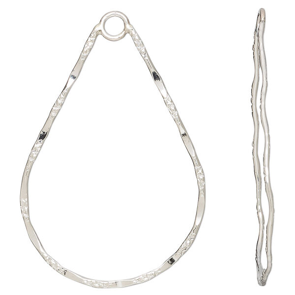 Focal, sterling silver, 43x29mm double-sided hammered textured teardrop with loop. Sold per pkg of 2. image number 0