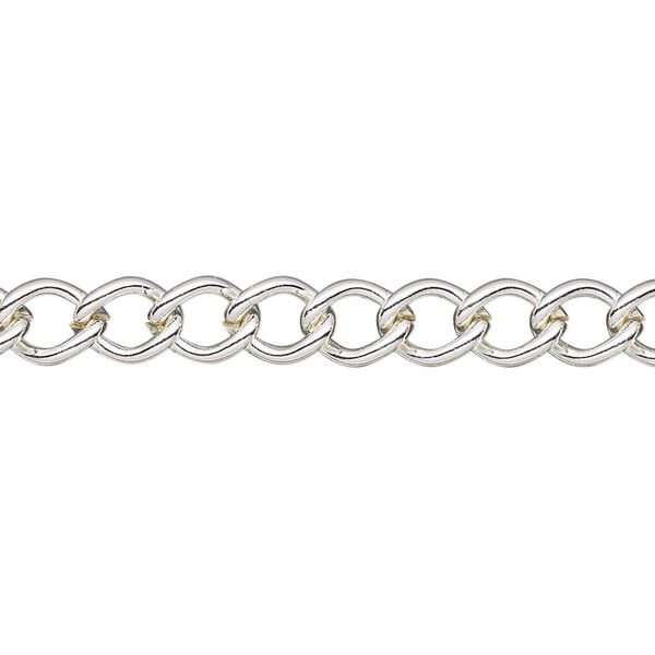 Chain, silver-plated steel, 6mm curb. Sold per pkg of 5 feet. image number 0