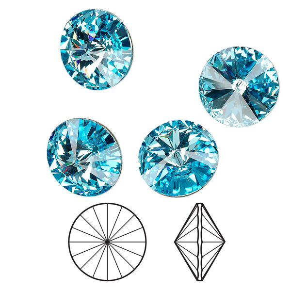 Chaton 48pk aquamarine foil back, Crystal Passions® 14mm rivoli 1122 image number 0