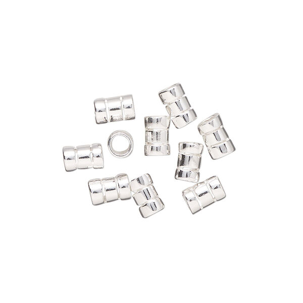 Crimp, sterling silver, 6x4mm tube with 2.5mm inside diameter. Sold per pkg of 4. image number 0