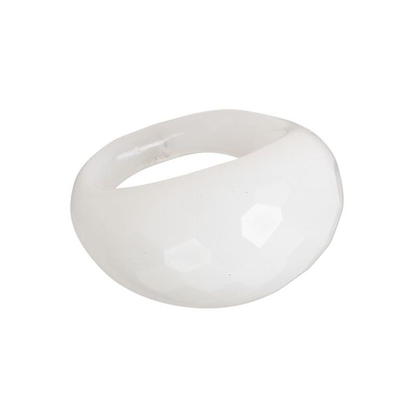 Ring, Everyday Jewelry, lampworked glass, opaque white, 15-6mm wide faceted, size 8. Sold individually. image number 0