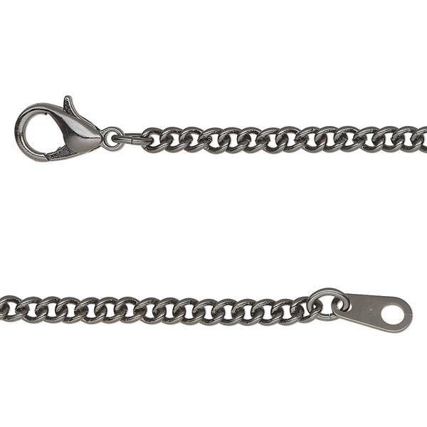 Chain, gunmetal-finished steel, 3mm curb, 24 inches with lobster claw clasp. Sold individually. image number 0