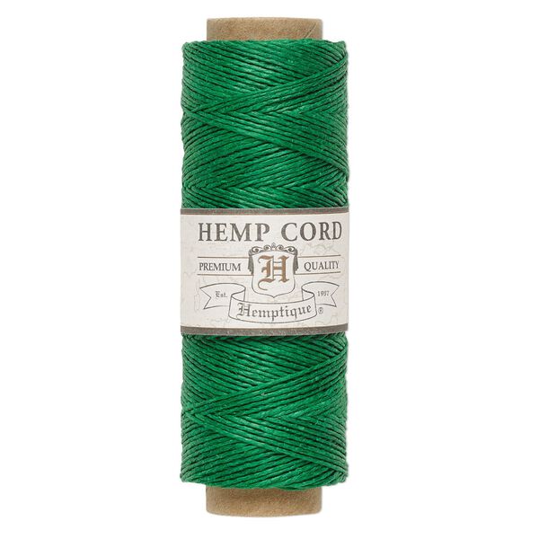 Cord, Hemptique®, polished hemp, green, 0.5mm diameter, 10-pound test. Sold per 205-foot spool. image number 0
