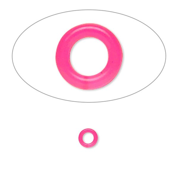 Component, Oh! Ring™, silicone, neon pink, 5mm round with 2.5mm hole. Sold per pkg of 500. image number 0