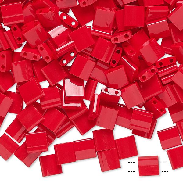 Seed bead, TILA®, glass, pkg/10g, 5mm full tila square, opaque red, (TL-408). image number 0