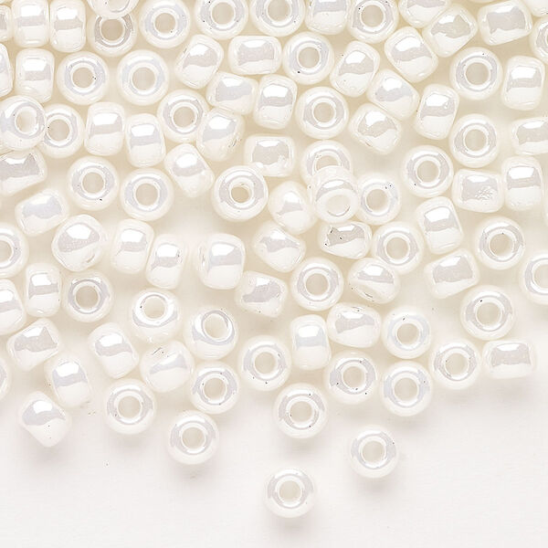 Seed bead, Miyuki, glass, pkg/25g, #6 rocaille, opaque luster antique ivory pearl, (RR-592). image number 0