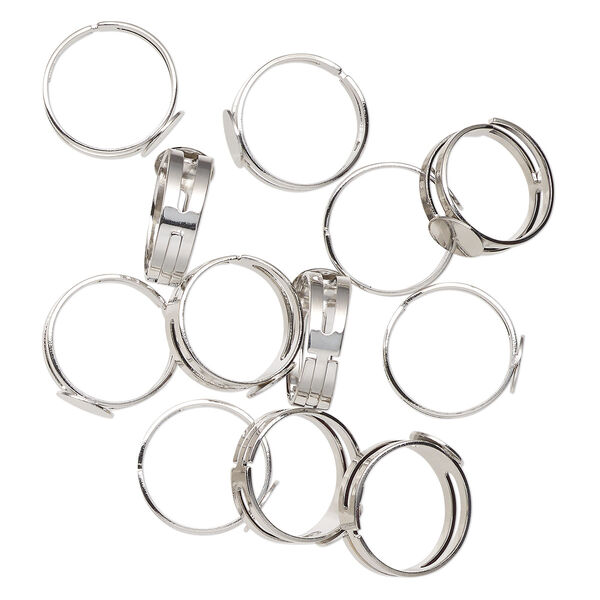 Ring, antique silver-finished stainless steel, 9mm width with 9mm round flat pad. Sold per pkg of 12. image number 0