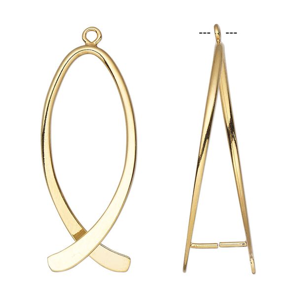 Bail, ice-pick, gold-plated brass, 35x15mm double-sided oval, 28mm grip length. Sold per pkg of 2. image number 0