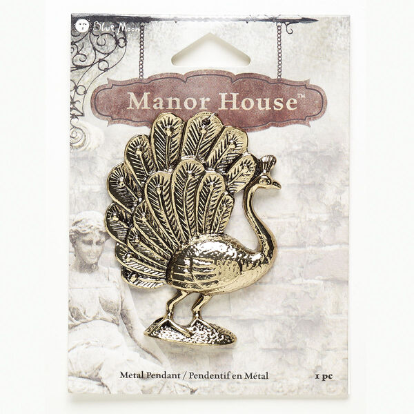 Focal, antique gold-finished "pewter" (zinc-based alloy), 59x45mm peacock. Sold individually. image number 0