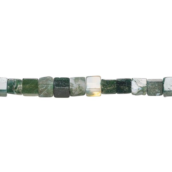 Moss agate 1pkg1, cube bead natural 15.5-16 inch 4mm image number 0