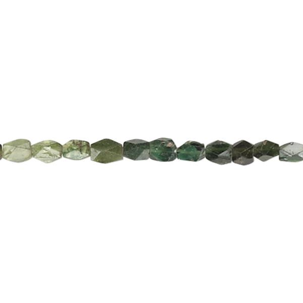 Green tourmaline 1pkg1, hand-cut faceted flat rectangle bead natural 14 inch 3x3mm-6x4mm image number 0