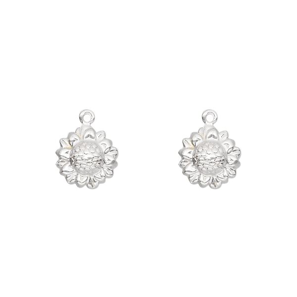 Charm, sterling silver, 9x9mm single-sided sunflower. Sold per pkg of 2. image number 0