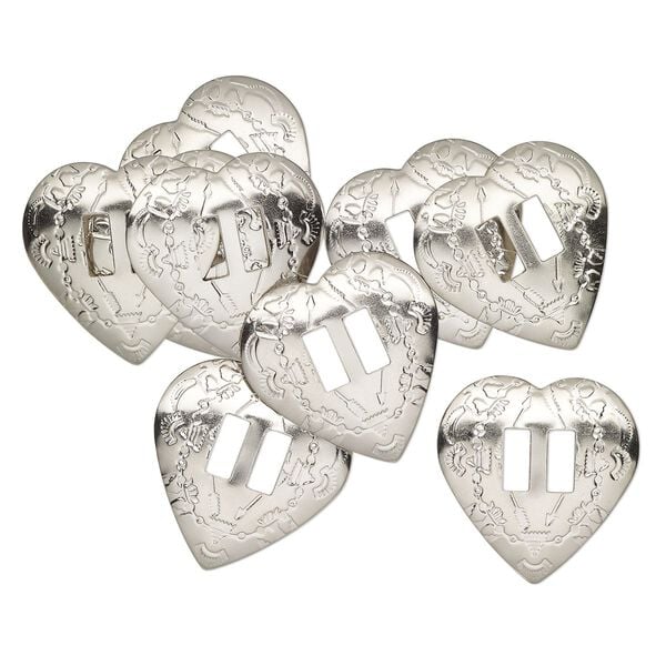 Slide, steel, 34-35mm textured heart, (2) 10x4.5mm rectangle holes. Sold per pkg of 10. image number 0