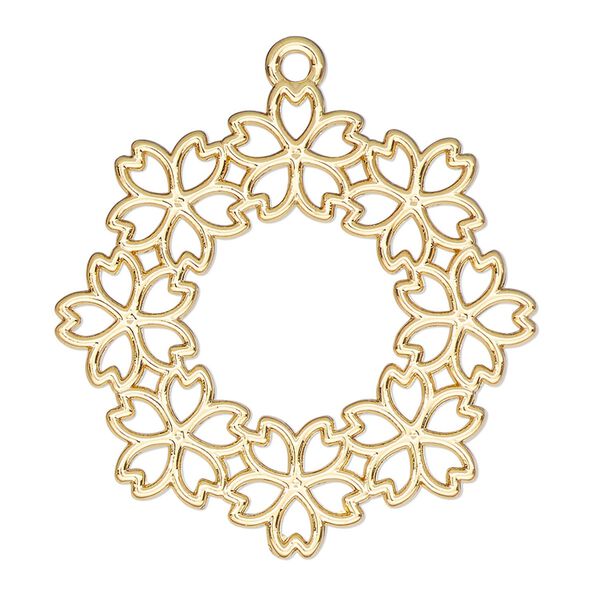 Component, resin frame, gold-finished "pewter" (zinc-based alloy), 35mm open round flower. Sold per pkg of 2. image number 0