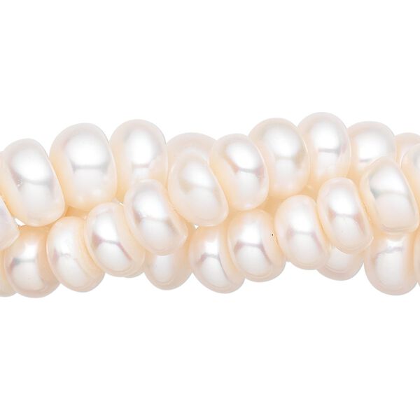 Pearl, cultured freshwater (bleached), white, 8-9mm button, B- grade, Mohs hardness 2-1/2 to 4. Sold per pkg of (3) 14-inch strands. image number 0