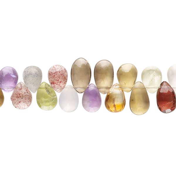 Multi-gemstone 1pkg1, hand-cut top-drilled faceted puffed teardrop bead 7.5 inch 6x4mm-8x5mm image number 0