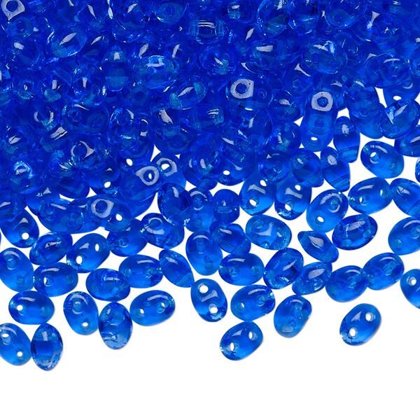 Bead, Preciosa Twin™, Pressed Twin, Czech pressed glass, light cobalt, 5x2.5mm oval with 2 holes. Sold per 10-gram pkg. image number 0