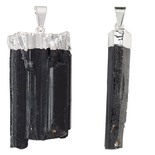Black tourmaline / copper / brass 1pkg1, silver-plated freeform point pendant natural 32x13mm-40x21mm image number 0