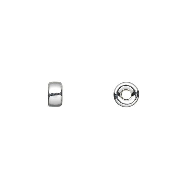 Bead, sterling silver, 6x3mm smooth flat rondelle. Sold per pkg of 20. image number 0
