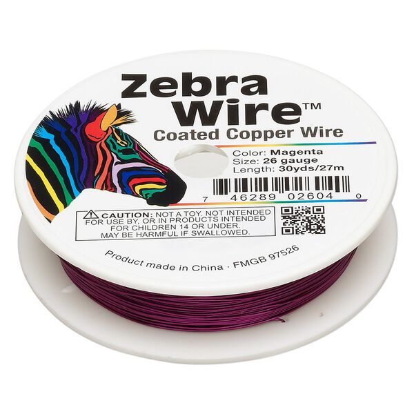 Wire, Zebra Wire™, color-coated copper, magenta, round, 26 gauge. Sold per 30-yard spool. image number 0