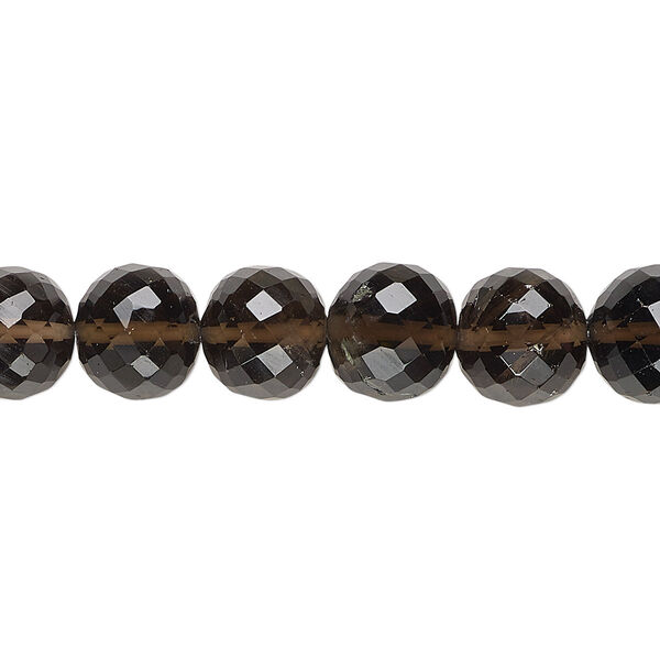 Smoky quartz 1pkg1, hand-cut faceted round bead 8 inch 9-10mm image number 0