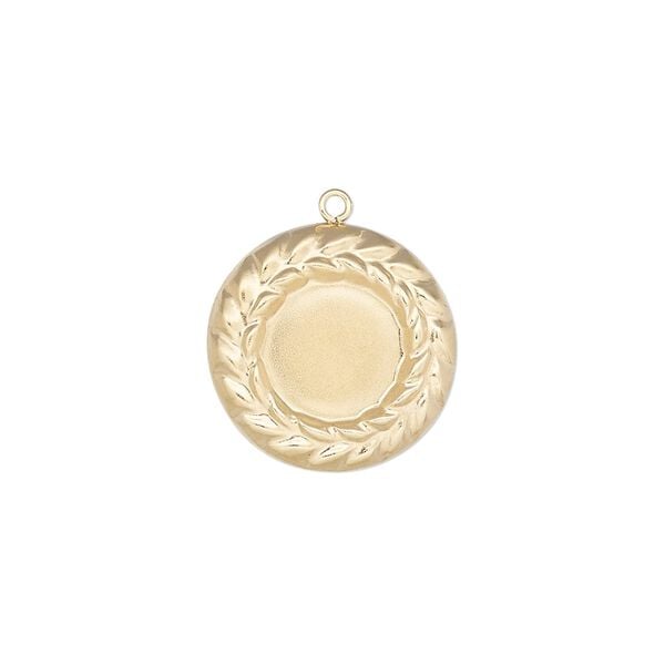 Drop, 14Kt gold-filled, 17mm single-sided round with braided edges and 10mm round setting. Sold individually. image number 0