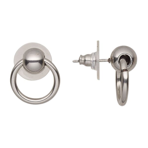 Earring, Everyday Jewelry, stainless steel, 17x15mm ball with hoop and post. Sold per pair. image number 0