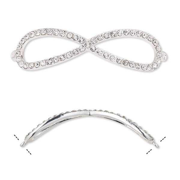 Focal, glass rhinestone and silver-finished "pewter" (zinc-based alloy), clear, 2-3/4 x 3/4 inch curved infinity. Sold individually. image number 0