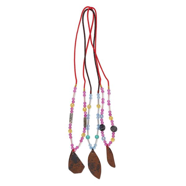 Mahogany obsidian / multi-gemstone / acrylic 1pkg3, freeform necklace continuous 20-24 inch mix 45x14mm-60x32mm image number 0
