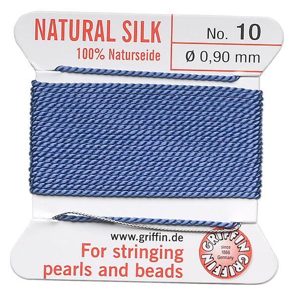 Thread, Griffin, silk, blue, size #10. Sold per 2-meter card (approximately 78 inches). image number 0