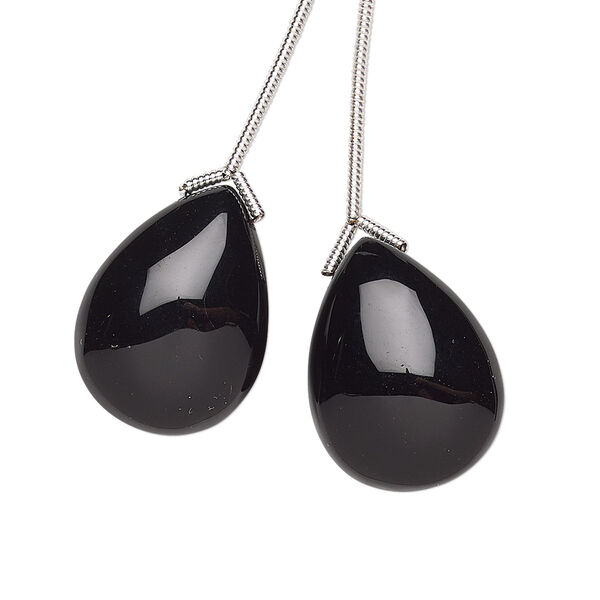 Black onyx 1pkg2, hand-cut top-drilled teardrop bead 20x15mm image number 0