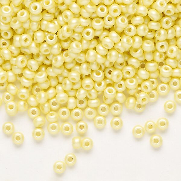 Seed bead, Preciosa Ornela Czech glass, pkg/500g, #8 rocaille, opaque PermaLux dyed yellow chalkwhite, (22001). image number 0