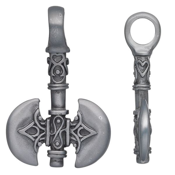 Pendant, "pewter" (zinc-based alloy), 43x27mm double-sided axe. Sold individually. image number 0