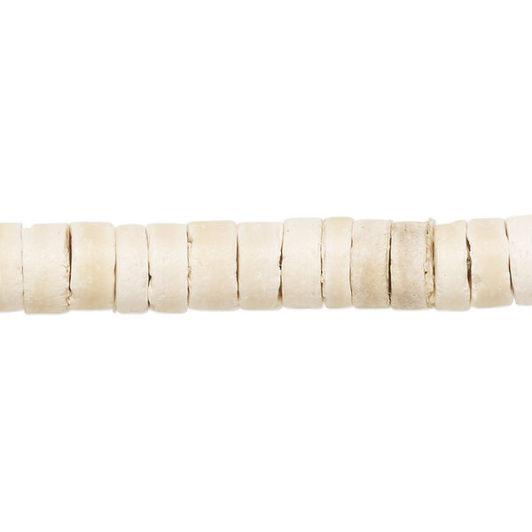 Bead, wood (bleached / waxed), white, 7-8mm hand-cut heishi. Sold per 24-inch strand. image number 0
