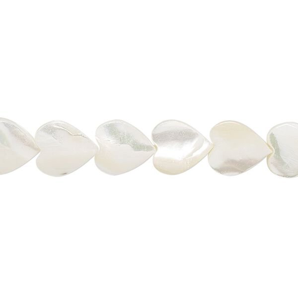 Bead, mother-of-pearl shell (bleached), white, 8x8mm heart, Mohs hardness 3-1/2. Sold per 15-1/2" to 16" strand. image number 0