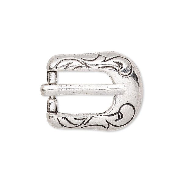 Clasp, antiqued silver-finished "pewter" (zinc-based alloy), 24x19mm single-sided buckle with swirl design, 14x9.5mm inside diameter. Sold per pkg of 2. image number 0