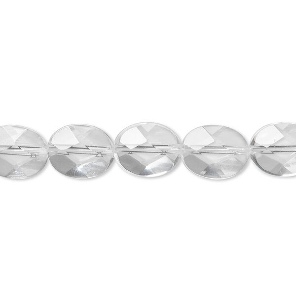 Quartz crystal 1pkg1, faceted flat oval bead natural 8 inch 10x8mm image number 0