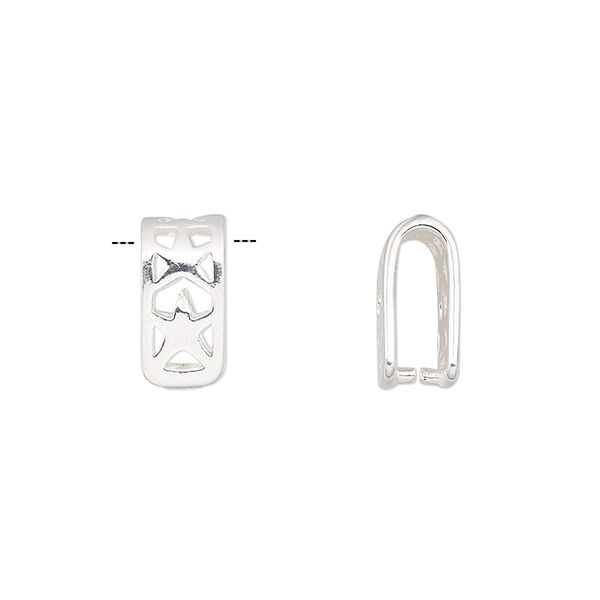 Bail, ice-pick, sterling silver, 13x6mm rectangle with stars, 10mm grip length. Sold per pkg of 2. image number 0