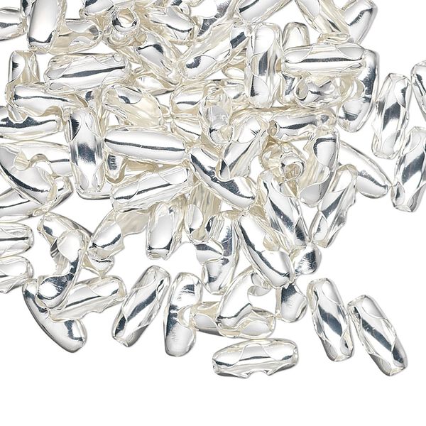 Ball chain connector, silver-plated brass, 9x3mm, fits 2.4mm ball chain. Sold per pkg of 100. image number 0