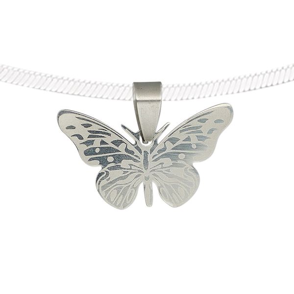Pendant, stainless steel, 28x16.5mm single-sided matte and shiny etched butterfly. Sold individually. image number 0