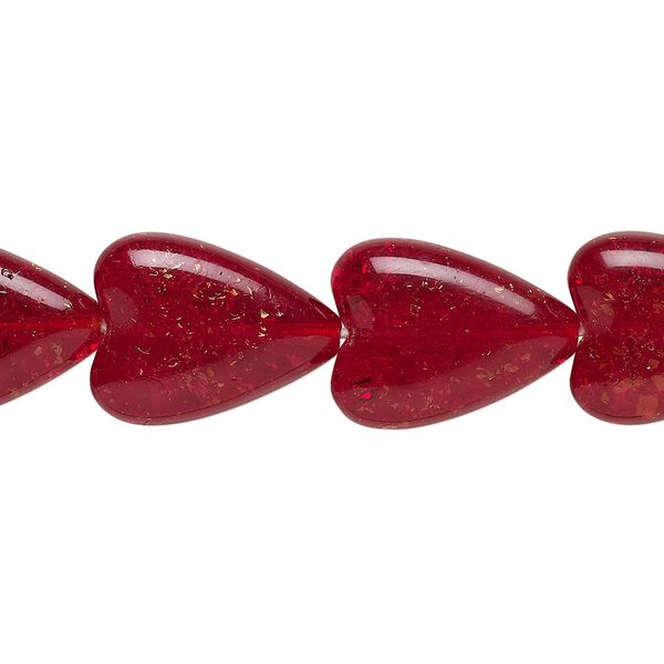 Bead, Czech crackle glass, translucent ruby red, 17x13mm heart. Sold per 15-1/2" to 16" strand, approximately 20 beads. image number 0