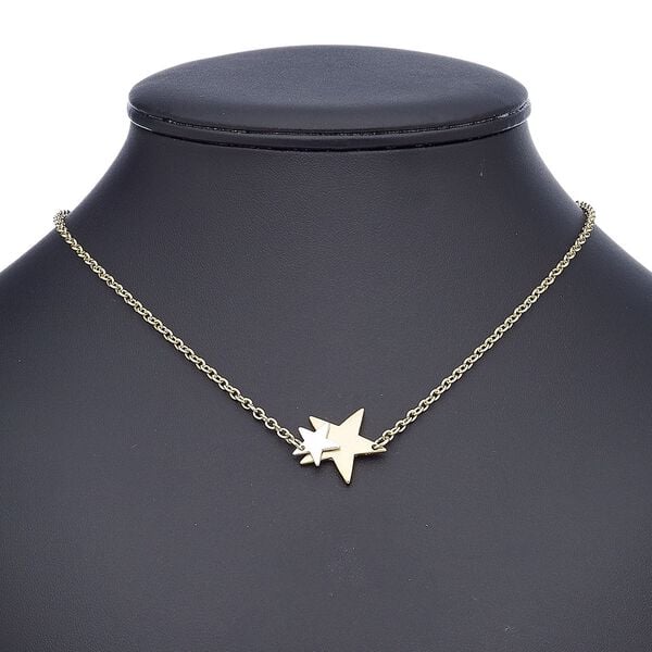 Necklace, silver-finished aluminum / gold-finished aluminum / steel / "pewter" (zinc-based alloy), 22x21mm stars, 18 inches with 2-inch extender chain and lobster claw clasp. Sold individually. image number 0