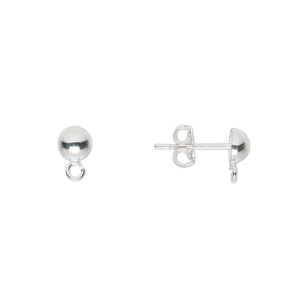 Earstud 1pkg10 sterling silver, 5mm half-ball / open loop / earnuts, polished 5 pair image number 0