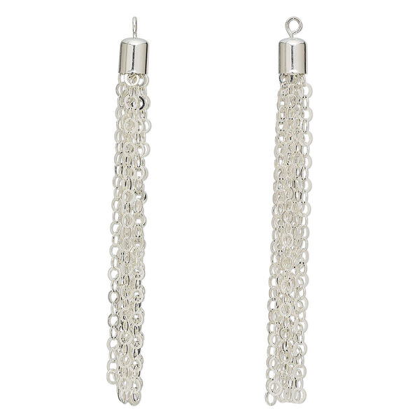 Focal, silver-plated brass, 3 x 1/4 inch rolo chain tassel. Sold per pkg of 2. image number 0