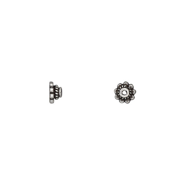 Bead cap, antiqued sterling silver, 4x2.5mm rondelle, fits 4-5mm bead. Sold per pkg of 6. image number 0