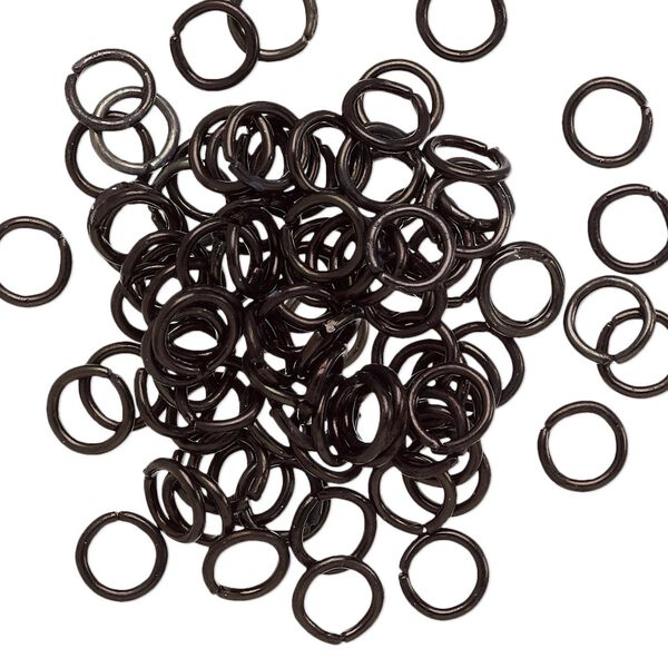 Jump ring, anodized aluminum, black, 6mm round, 4.2mm inside diameter, 18 gauge. Sold per pkg of 100. image number 0