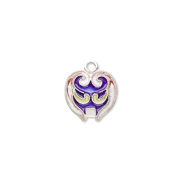 Drop, sterling silver with cloisonné, blue, 14x12mm mask. Sold individually. image number 0
