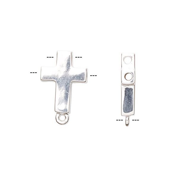 Drop, sterling silver, 15x11mm double-drilled cross with loop. Sold individually. image number 0